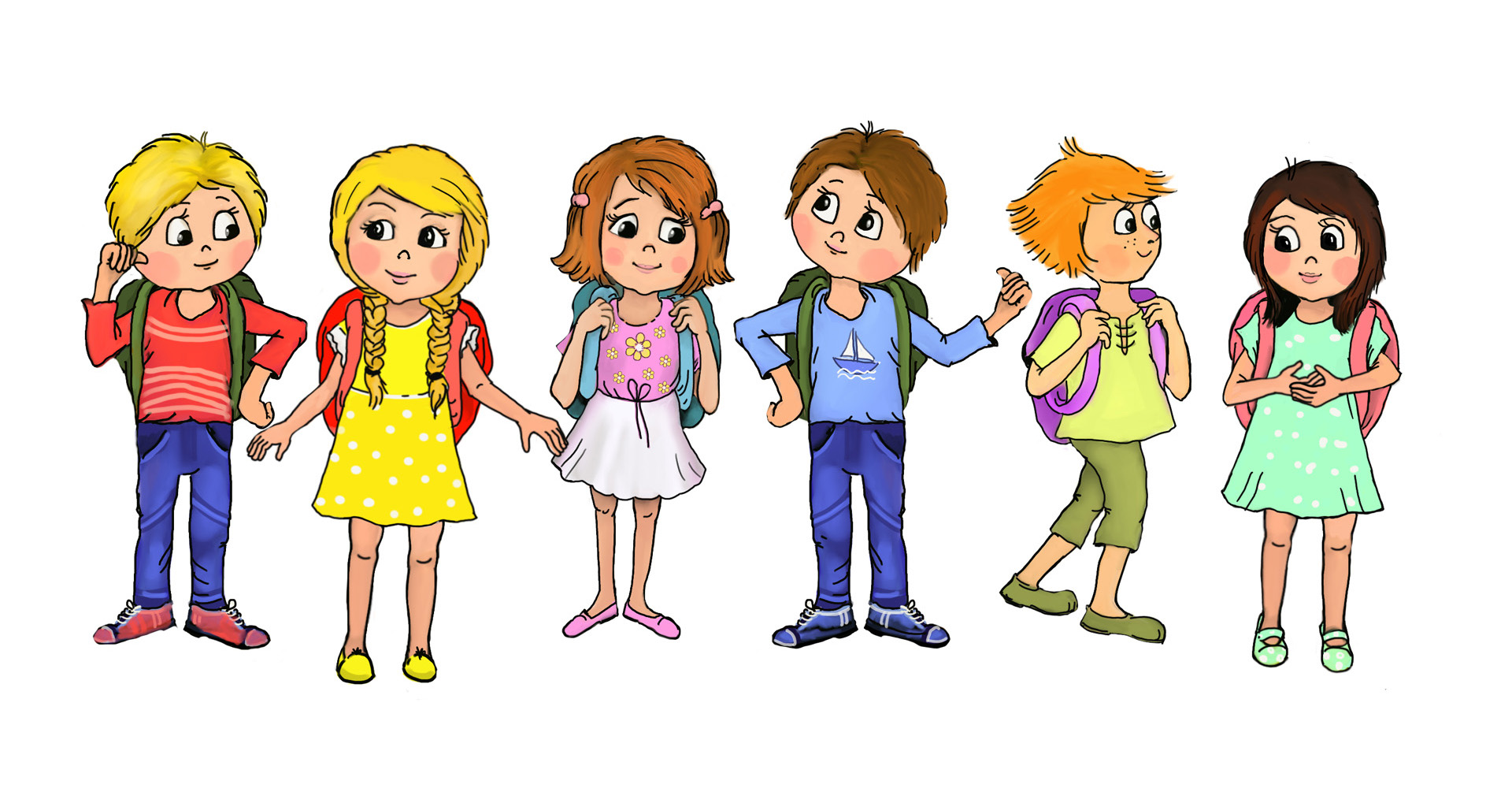 Obrázek dětí ze základní školy obce Zubří Školáci na bílem pozadí