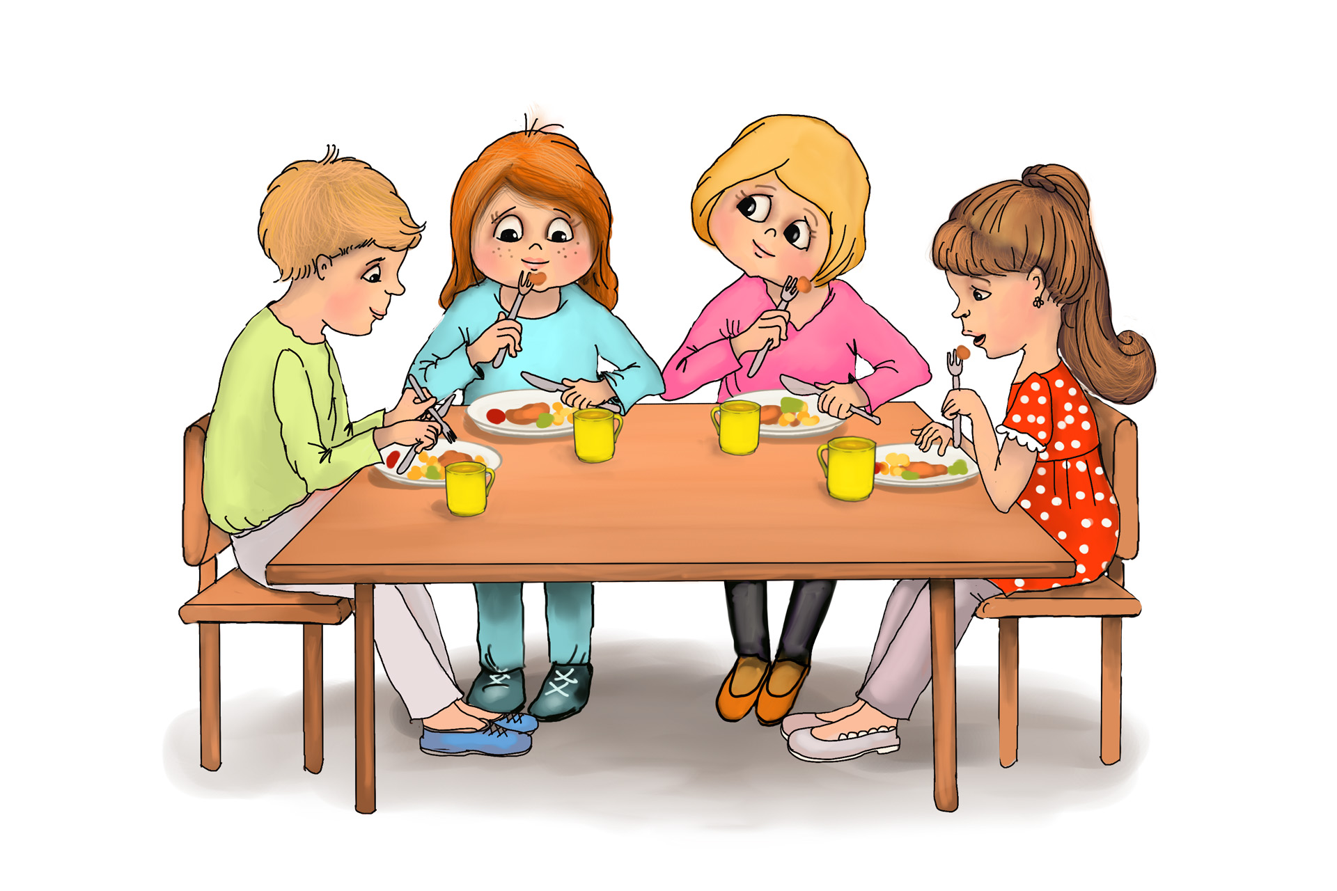 Děti u jídelního stolu Obrázek dětí u jídelního stolu
